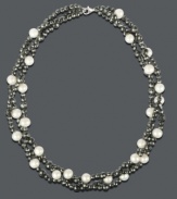 Luxury in layers. This chic, three strand necklace highlights white and grey cultured freshwater pearls (6-7 mm), sparkling hematite beads (264-3/4 ct. t.w.) and a polished sterling silver setting. Approximate length: 17 inches.