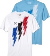 It's electric!. Let this graphic tee from Hurley hit your casual wardrobe like a lightning bolt.