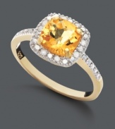 A bright ray of sunshine to infuse your style. Victoria Townsend ring features a square-cut citrine (1-1/4 ct. t.w.) surrounded by sparkling round-cut diamonds (1/10 ct. t.w.). Crafted in 18k gold over sterling silver. Size 7 and 8.