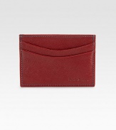 Luxurious saffiano leather with contrast topstitching.Two credit card slotsSaffiano leather4W X 2¾HMade in Italy