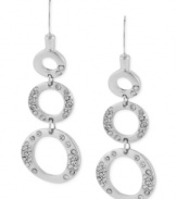 Kenneth Cole New York proves to be well-rounded with this pair of drop earrings. Crafted from silver-tone mixed metal, the earrings dazzle with glass pave crystal accents adorning the three circles. Approximate drop: 2 inches.