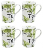 Make time for tea with Konitz mugs. White porcelain sprinkled with leaves inside and out is easy to clean, easy to heat and a perfect way to enjoy a proper cafe cup at home.