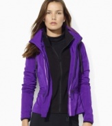 Lauren Ralph Lauren's adjustable cinched waist lends a chic, feminine feel to a sporty jacket constructed with a soft Polarfleece® facing and angled zip pockets at the chest.