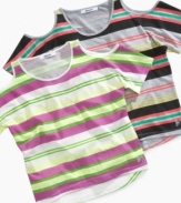 Bold stripes and a cold shoulder cut give this DKNY top a fun and trendy style.