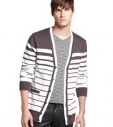 Top off your casual-cool style with this easy-wear striped cardigan from Bar III.