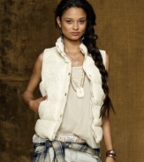 Denim & Supply Ralph Lauren's lace vest brings a ruggedly feminine edge to downtown city streets and creates an added layer of wilderness chic with its puffed silhouette and lace-front overlay.