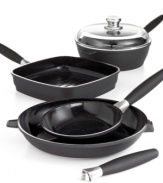 Redefine the core of your kitchen. The pro chef's best assistance features three layers of ferno ceramic coating that introduces nonstick and eco-friendly excellence into your space. Working on all stovetops, including induction, this comprehensive set features detachable stay-cool handles that let you wash and store with ease. 5-year warranty.