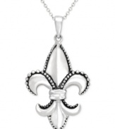 A symbol of style. This lovely Fleur de Lis pendant is crafted in sterling silver with elegant beaded edges. Approximate length: 18 inches. Approximate drop length: 1-1/2 inches. Approximate drop width: 3/4 inch.