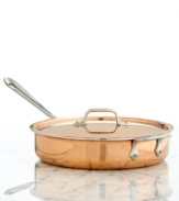 Crafted in copper to give you complete control over your cooking, this elegant sauté pan preserves all the extraordinary benefits and opulent aesthetics of copper and pairs them with the hassle-free maintenance of stainless steel. Lifetime warranty.