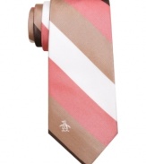 Bold bar stripes make an instant statement. Clock in to cool with this skinny tie from Penguin.