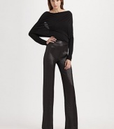 Ultra-glam and ultra-flattering, crafted from luxe, woven lamé in a chic wide-leg silhouetteHigh-waistedFlat frontSide zipperRise, about 9Inseam, about 3695% acetate/5% polyesterDry cleanMade in USA of imported fabric