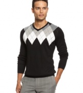 The one time Dead Beat is a good thing. Part argyle, part solid, this long sleeve sweater from INC International Concepts is versatile enough to go with all of your casual wear.