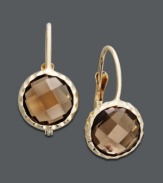 A touch of neutral tones to elevate your style. Earrings feature bezel-set round-cut smokey quartz (3-3/4 ct. t.w.) set in 14k gold. Approximate drop: 1/2 inch.