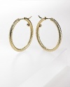 18K yellow gold hoop earrings with signature ruby accent from Roberto Coin.