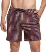 Take the direct line to warm-weather style and fun with these striped board shorts from Calvin Klein.