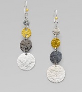 From the Lush Collection. A quartet of hammered metals - yellow gold and white and blackened sterling silver - create an artistic drop design.24k yellow gold Sterling silver length, about 2 Ear wire Imported