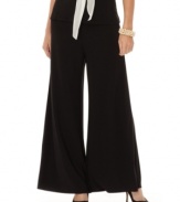 A flare-leg silhouette creates a dramatic look on these elegant matte jersey pants from Onyx.