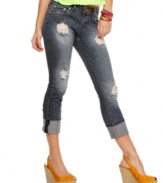 Stress out in the best fashionable way with these cropped jeans from Dollhouse that sport a load of cool distressing!