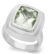 Cushion-cut and totally chic! This glamorous gemstone ring features a cushion-cut green quartz (4-3/4 ct. t.w.) set in sterling silver. Size 7.