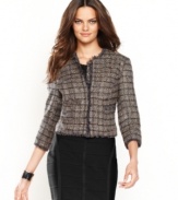 INC's fringe-trim tweed jacket takes inspiration right from the runway! This petite topper mixes ladylike chic with a thoroughly modern cropped silhouette. (Clearance)