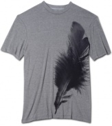 This feather graphic t-shirt from Calvin Klein definitely flies with your casual style.