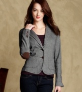 Prep up your look with Tommy Hilfiger's herringbone knit blazer, complete with faux-suede elbow patches.