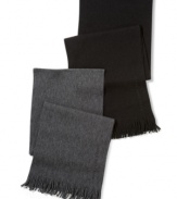 Sometimes simple says it best: Classic, solid scarf in fine-gauge virgin wool knit from Hugo Boss.