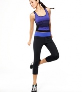 Cropped active pants with a burst of color at the waistband are gym essentials, from Ideology!