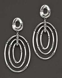 From the Bamboo collection, door knocker style triped nested oval earrings inspired from bamboo, designed by John Hardy.