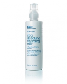 Clog dissolving cleansing milk is the most popular cleanser in bliss spas and is used in almost every bliss spa facial. Creamy textured and formulated to dissolve dirt and makeup, exfoliate dead skin cells, and protect skin from free radical damage with Vitamin E and grapeseed extract. So whether your face suffers from the typical t-zone traffic jam or is oily all over, this milky wash will keep it 'in the clear'.