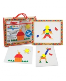 Designed for hours of play and ideal for travel, this wooden magnetic board includes 120 colorful geometric magnets. Younger children will enjoy using the shapes to replicate the 12 geometric pictures included, while older children will enjoy creating mosaic patterns and pictures directly on the magnetic board.