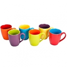 Beautiful colored mugs, a set of six. Stylish and convenient, they are perfect for everyday use.