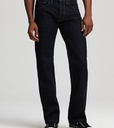 Hoyle Jackson's dark washed denim sports a slim cut for modern appeal.