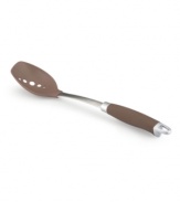 Perfect performance, polished presentation. Standing out in an attractive bronze hue, this precision slotted spoon melds stainless steel strength with silicone rubber comfort for a professional approach to everyday tasks like straining, mixing and more. Limited lifetime warranty.