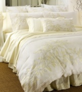 Delicate leaf appliqués bring natural beauty to the Tranquil duvet cover from L'erba Sanctuary Collection. Featuring airy layers of cotton organdy and cotton voile embellished with pleating detail for a heavenly look and feel.