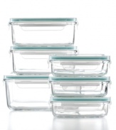 Leakproof, airtight seals guarantee freshness and endless usage, giving these sophisticated glass containers the versatility they need in the microwave, freezer or cupboard.  Convenient clips are a cinch to open and the plastic lids make stacking and compact storage an attractive option. Limited lifetime warranty.