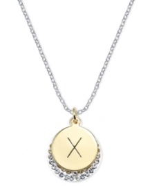 Letter perfection. This sterling silver necklace holds a pendant set in 14k gold and sterling silver plated topped with an X and adorned with crystal for a stunning statement. Approximate length: 18 inches. Approximate drop: 7/8 inch. Approximate drop width: 5/8 inch.