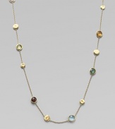 From the Jaipur Links Collection. Sparkling, multi-colored gemstones and abstracted, 18k gold discs drape delicately around the neck in elegant sophistication. Stones may include tourmaline, quartz, topaz, peridot, rhodolite garnet, iolite, tanzanite, aquamarine and apatite 18k gold Length, about 46 Lobster clasp Made in Italy Please note: Stones may vary. 