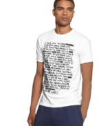 This Rocawear tee has a cool notebook graphic with words of inspiration scribbled in handwriting print.