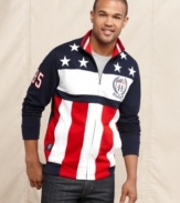 Celebrate the 4th with full-on patriotic style wearing this full-zip stars and stripes shirt from Tommy Hilfiger.