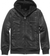 Rev up your ordinary hoodie collection with the graphic treatment and faux-sherpa lining of this style from Hurley.