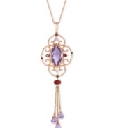 Perfectly purple. Le Vian's graceful drop pendant features marquise-cut amethyst (3 ct. t.w.), round-cut smokey quartz accents, briolette-cut pink amethyst (1-5/8 ct. t.w.), oval-cut rhodolite (1/2 ct. t.w.) and round-cut white topaz (1/8 ct. t.w.). Set in 14k rose gold. Approximate length: 18 inches. Approximate drop: 3 inches.