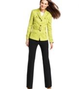 Add a bright boost to your suiting wardrobe with this textured jacket from Tahari by ASL. Sleek, safari-inspired styling adds a dose of utility chic to this piece--an effortless match with solid pants and skirts.