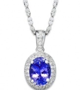 Add a colorful touch of shine. This pretty & polished pendant highlights an oval-cut tanzanite (1-1/2 ct. t.w.) that stands out against a backdrop of round-cut diamonds (1/5 ct. t.w.). Set in 14k white gold. Approximate length: 18 inches. Approximate drop: 13/20 inch.