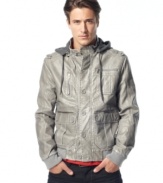 Take your city sleek style on the road with this moto-inspired pleather hoodie from INC International Concepts.