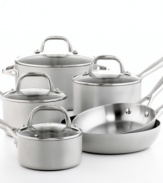 Built for serious chefs, priced for casual cooks, the Anolon Chef Clad cookware set is in a culinary class of its own. With its highly conductive brushed aluminum exterior and professional clad stainless steel interior, you're guaranteed fast, even heating from top to bottom. Limited lifetime warranty.