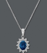 Royally chic. Le Vian's stunning pendant combines a round-cut sapphire (1 ct. t.w.) encircled by round-cut diamonds (3/8 ct. t.w.). Set in 14k white gold. Approximate length: 18 inches. Approximate drop: 3/4 inch.