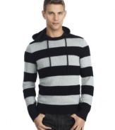 This sporty Kenneth Cole Reaction sweater has a hood for extra warmth.