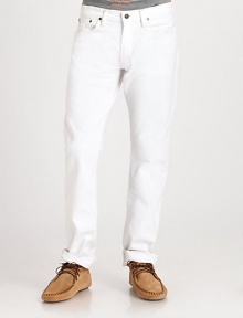 Constructed in sleek white-washed denim, this trim-fitting jean is designed with a slim, straight leg for a handsome, modern look.Five-pocket styleInseam, about 34CottonMachine washImported