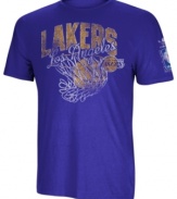 Take it to the hoop! Be a part of pumping up your favorite NBA team by showing support with this Los Angeles Lakers graphic t-shirt from adidas.